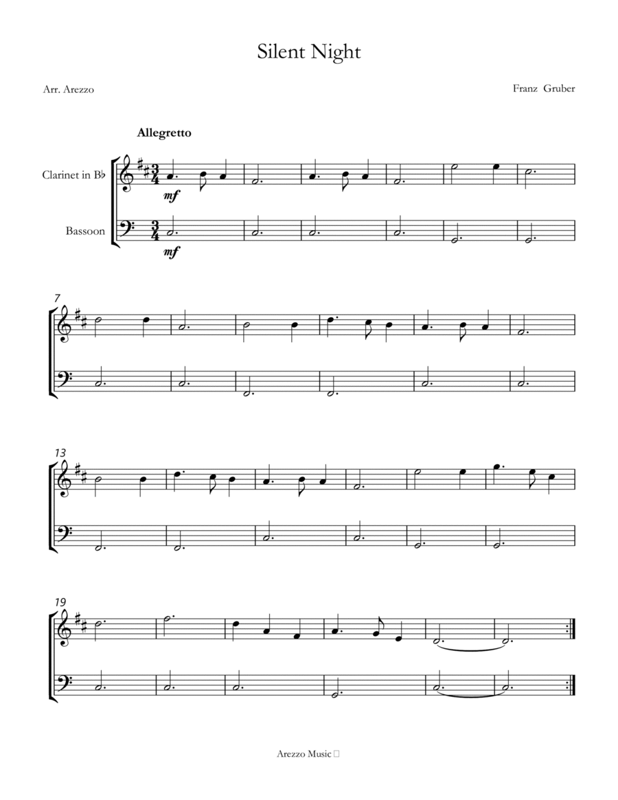 franz gruber Silent Night for beginners clarinet and bassoon sheet music image number null