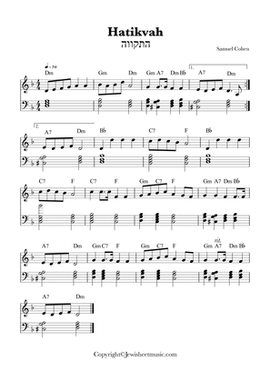 Hatikvah sheet music with chords. Anthem of Israel. התקווה