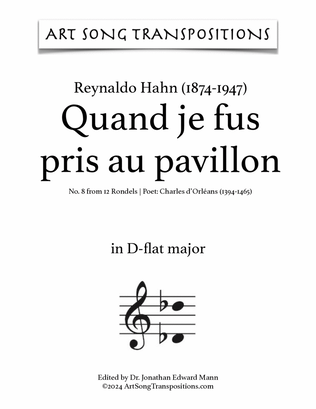 Book cover for HAHN: Quand je fus pris au pavillon (transposed to D-flat major)