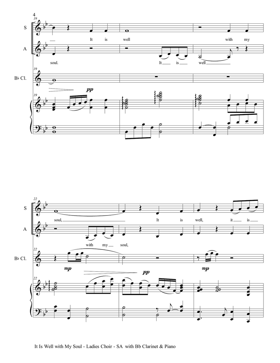 IT IS WELL WITH MY SOUL (Ladies Choir - SA with Bb Clarinet & Piano) SA scores gallery preview page 5