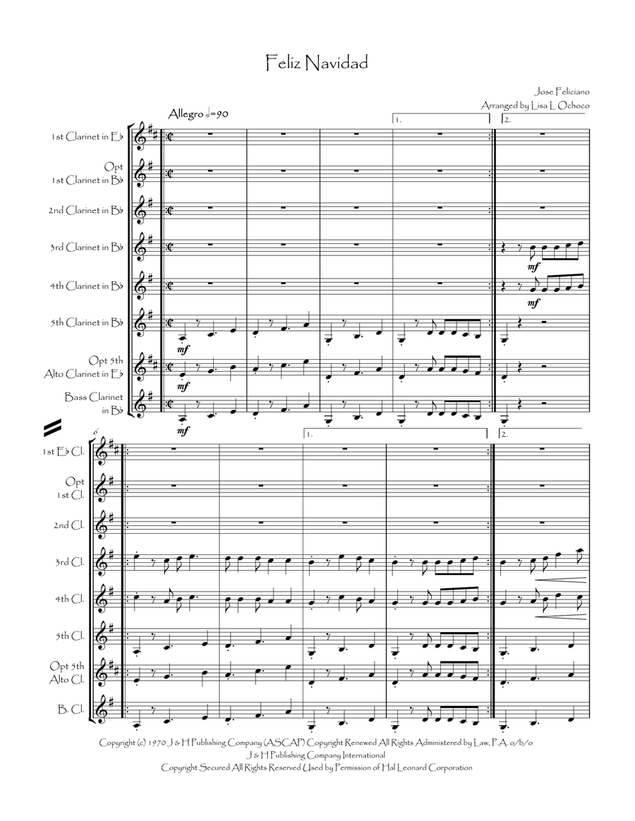 Feliz Navidad Feliz Navidad Clarinet Choir scores gallery preview page 3