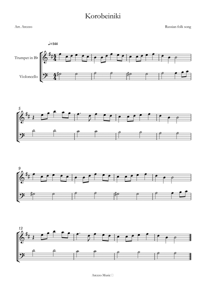 korobeiniki tetris theme trumpet and cello sheet music image number null