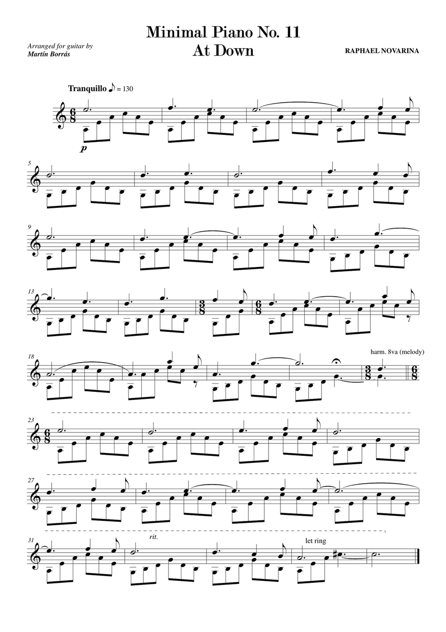 Minimal Piano No. 11, At Down (Arranged for Guitar) Chamber Music scores gallery preview page 1