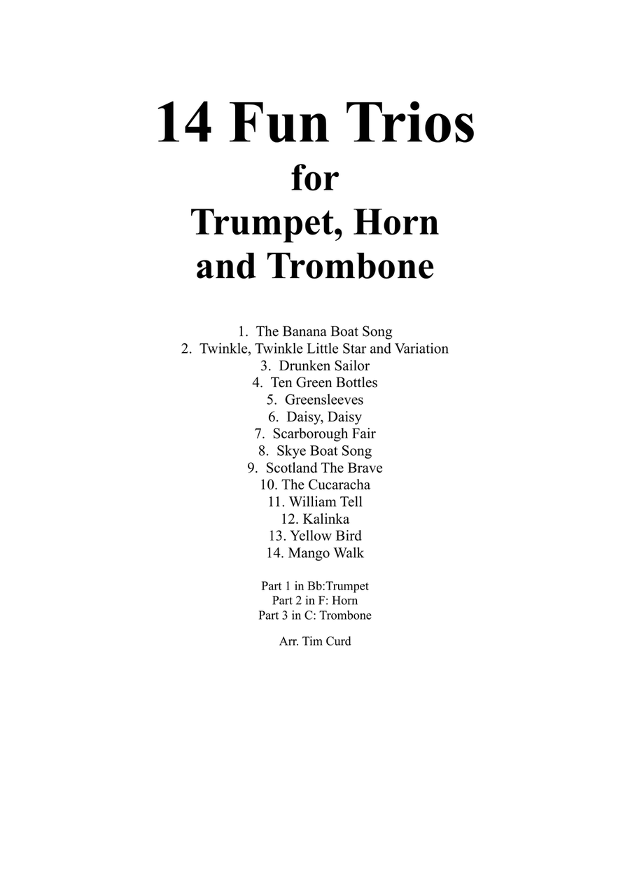 14 Fun Trios For Trumpet, French Horn And Trombone Brass Trio scores gallery preview page 1