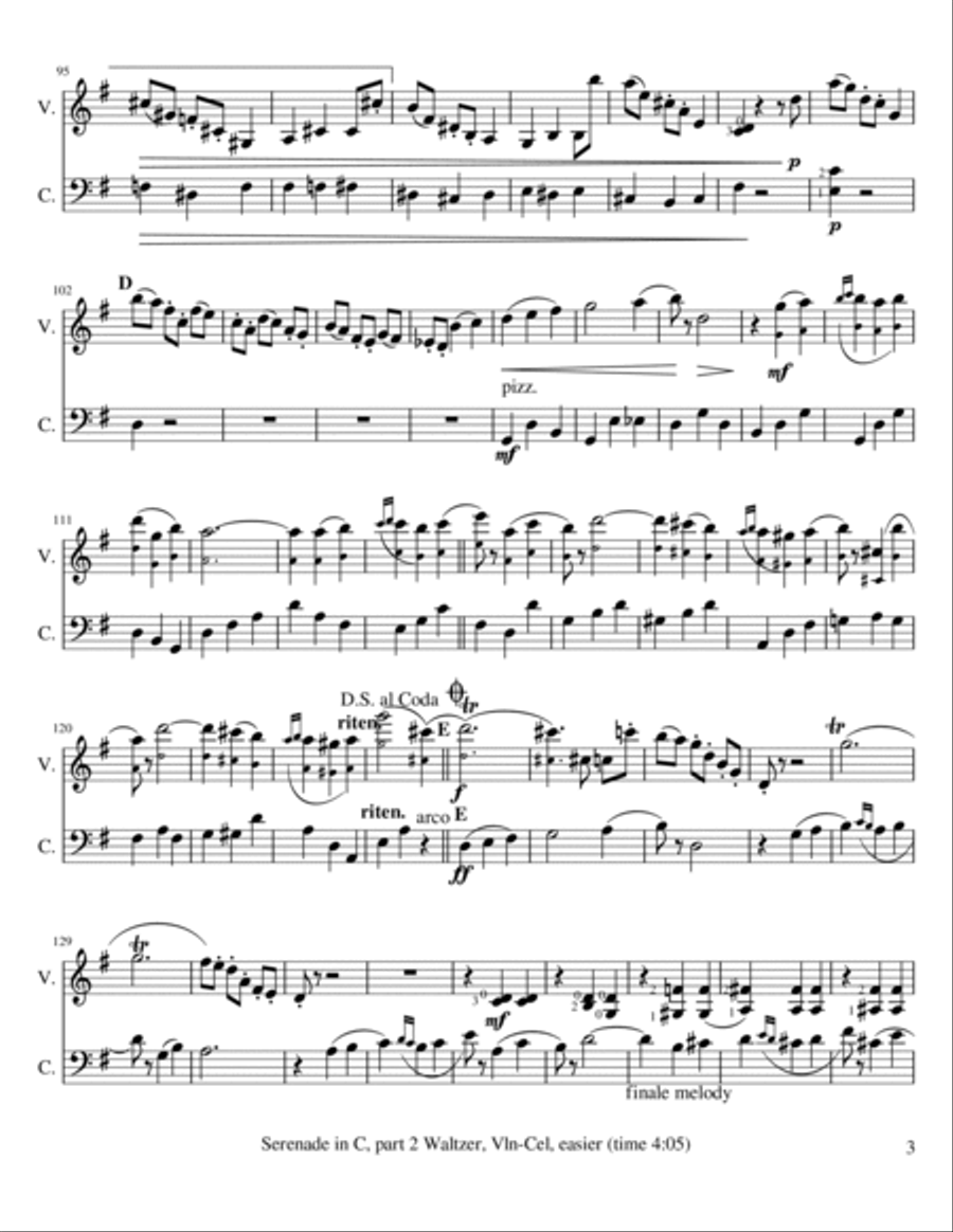 Serenade in C for Strings part 2 (Waltzer) Tchaikovsky for Violin & Cello Duet Easier String Orchestra scores gallery preview page 3