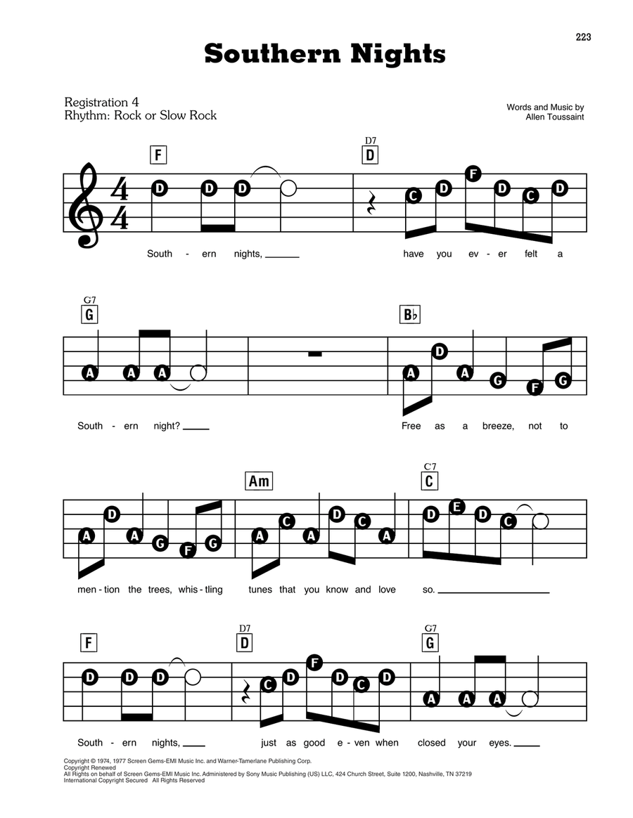 Southern Nights Electronic Keyboard scores gallery preview page 1