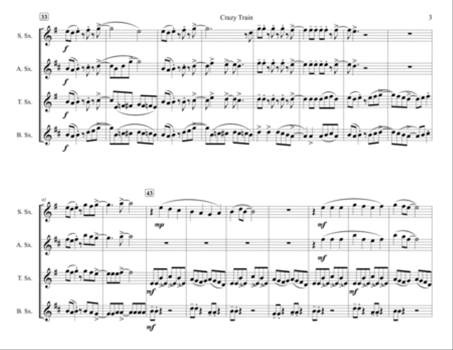 Crazy Train Woodwind Ensemble scores gallery preview page 3