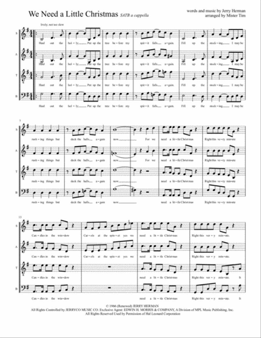 We Need A Little Christmas 4-Part scores gallery preview page 1