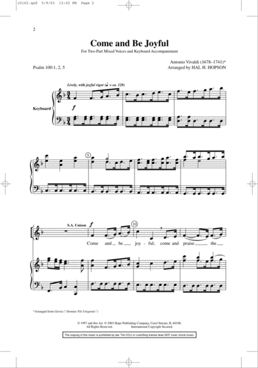 Come and Be Joyful 3-Part scores gallery preview page 2