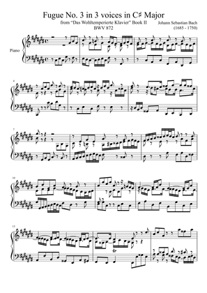 Book cover for Fugue No. 3 BWV 872 in C# Major