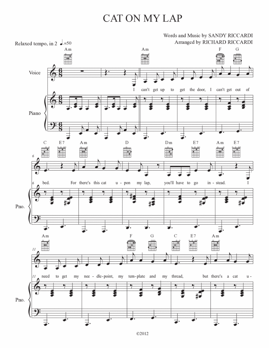 Cat on My Lap Piano, Vocal, Guitar scores gallery preview page 1