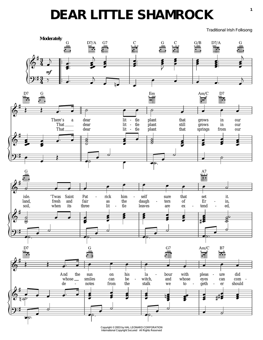 Dear Little Shamrock Piano, Vocal, Guitar scores gallery preview page 1