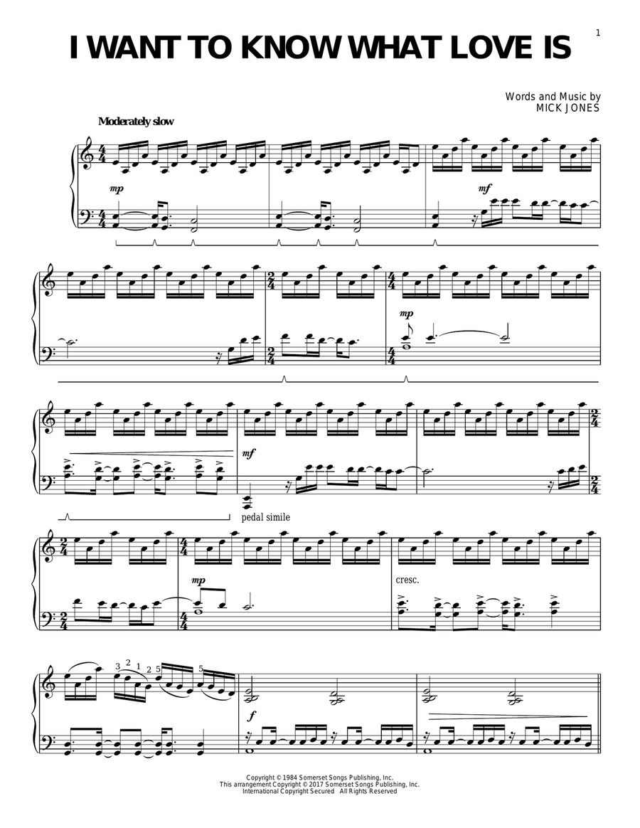 I Want To Know What Love Is Piano Solo scores gallery preview page 1