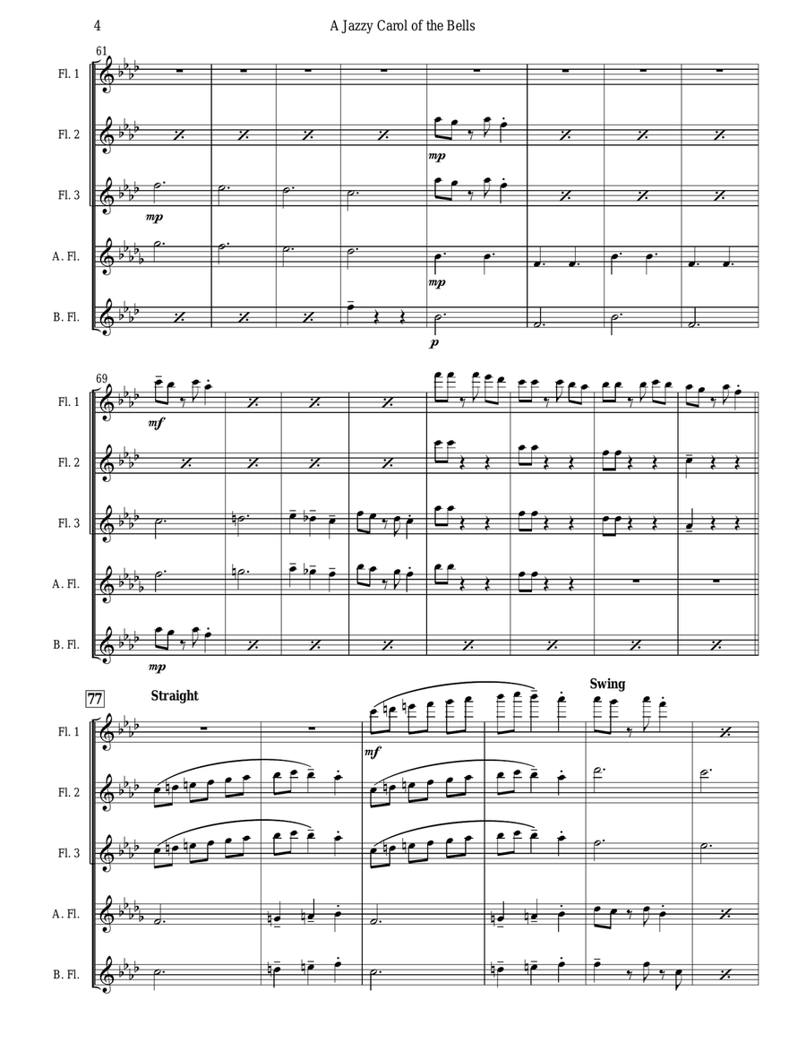 Carol of the Bells (Jazz Waltz for Flute Choir) Flute Choir scores gallery preview page 4
