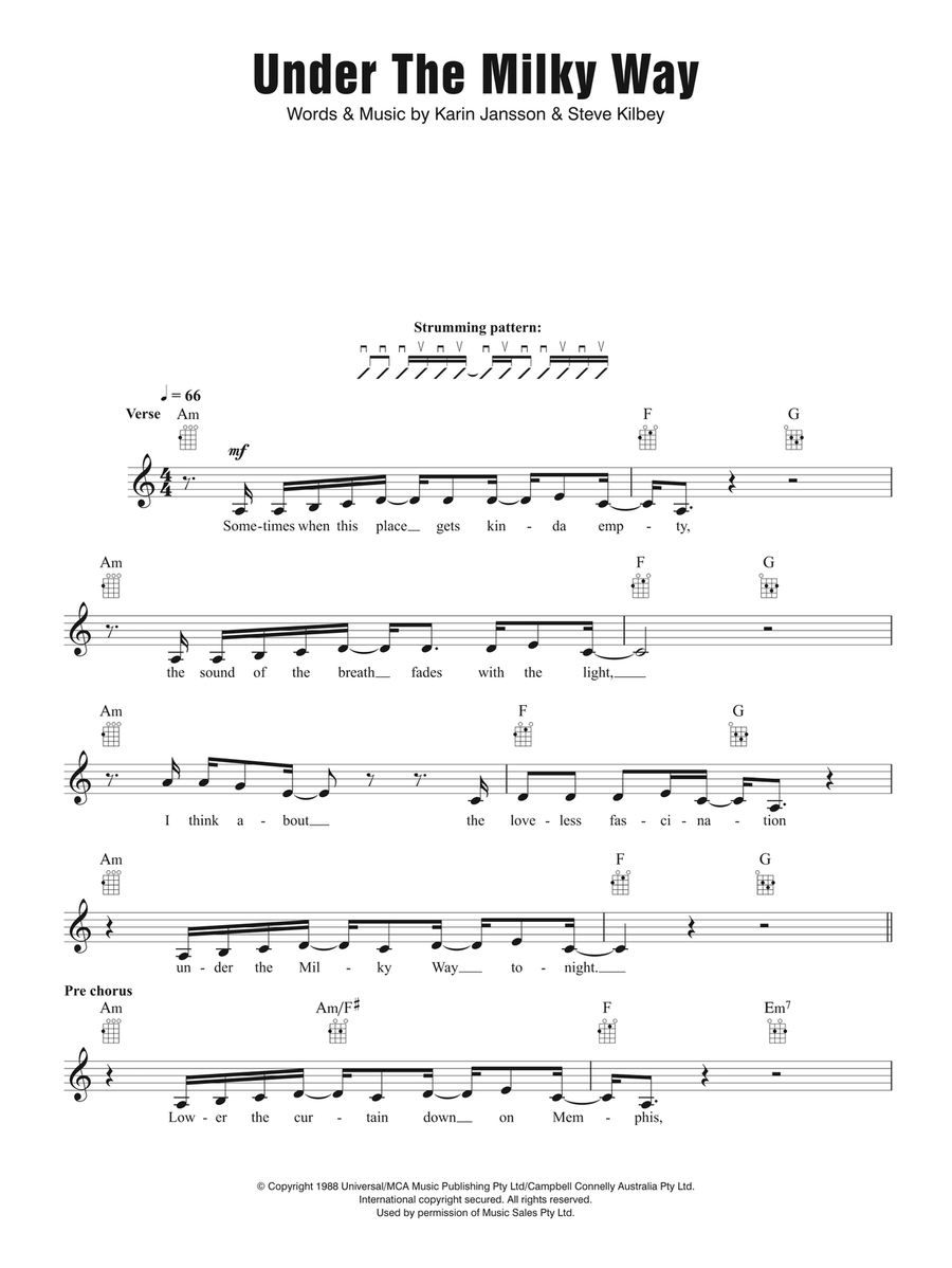 Under The Milky Way Ukulele scores gallery preview page 1