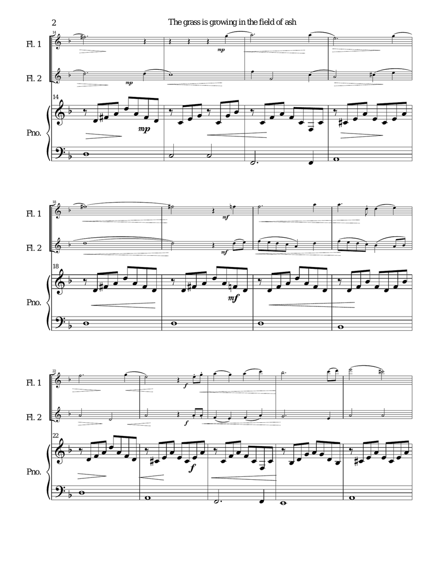 The grass is growing in the field of ash for 2 flutes and piano Flute Duet scores gallery preview page 2