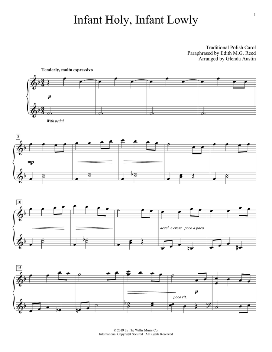 Infant Holy, Infant Lowly (arr. Glenda Austin) Piano Solo scores gallery preview page 1