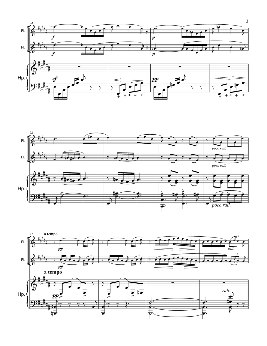 Flower Duet from Lakmé for 2 Flutes (or violins) and Harp Small Ensemble scores gallery preview page 3
