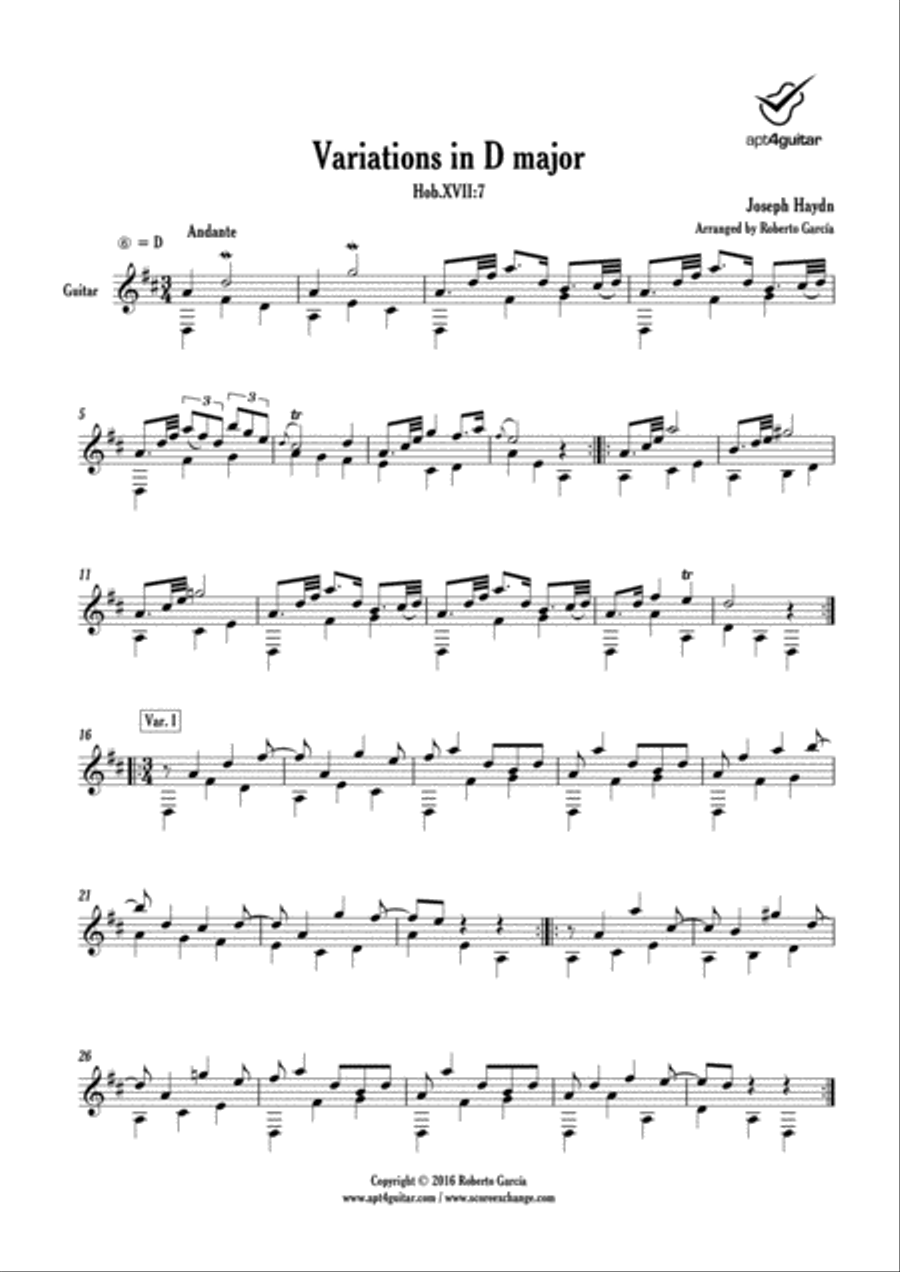 Variations in D major Acoustic Guitar scores gallery preview page 2