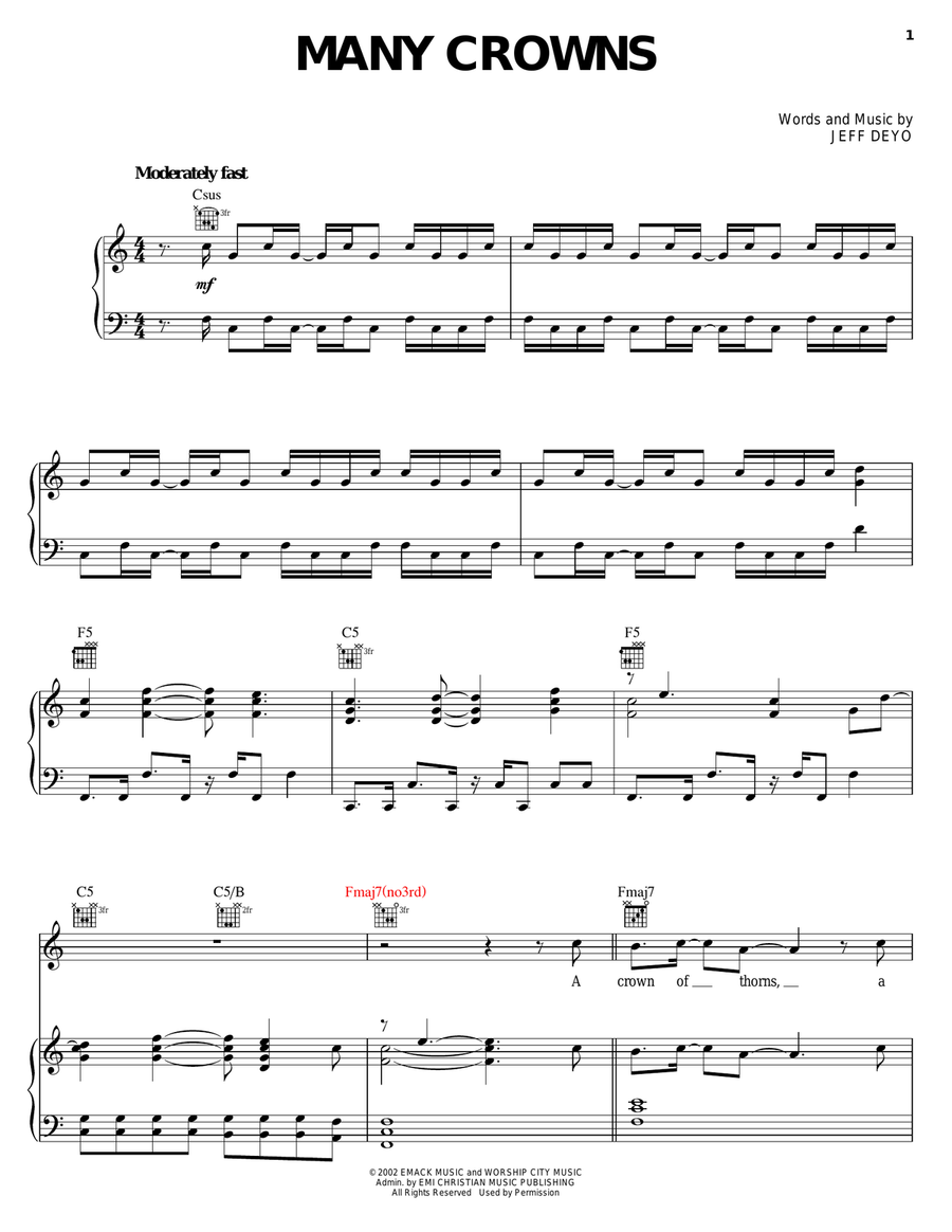 Many Crowns Many Crowns Piano, Vocal, Guitar scores gallery preview page 1
