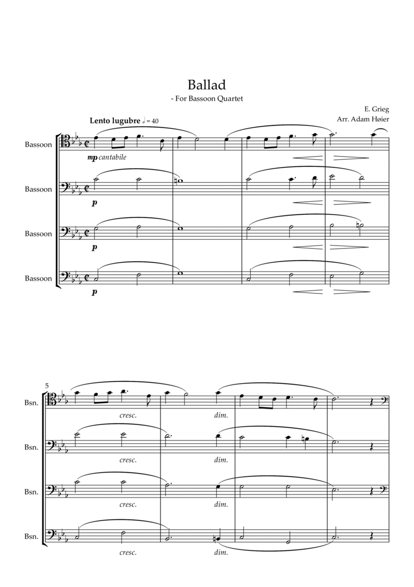 Grieg: Ballad - Bassoon Quartet image number null