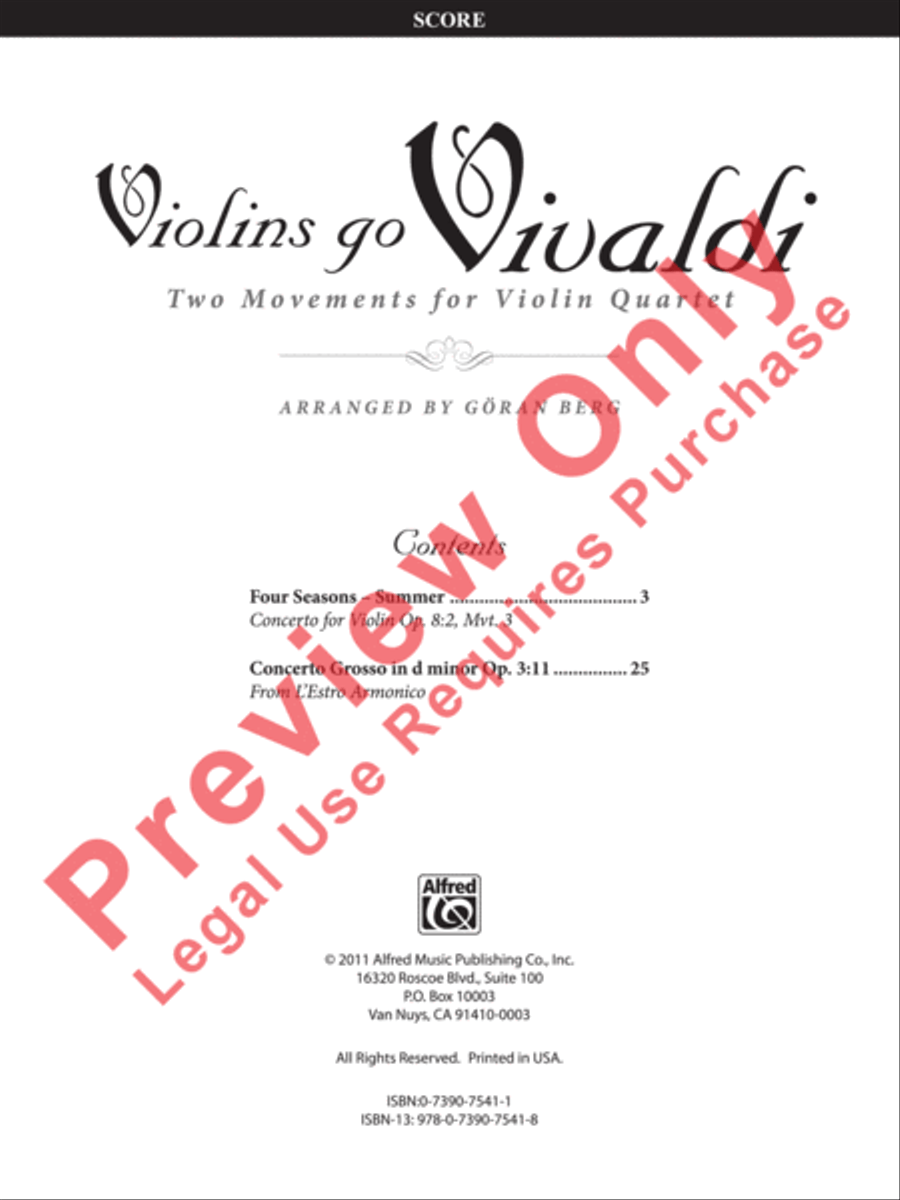 Violins Go Vivaldi -- Two Movements for Violin Quartet