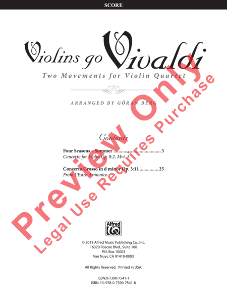 Violins Go Vivaldi -- Two Movements for Violin Quartet