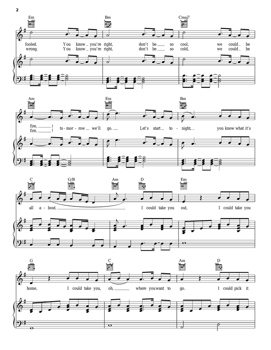 Take You Take You Piano, Vocal, Guitar scores gallery preview page 2