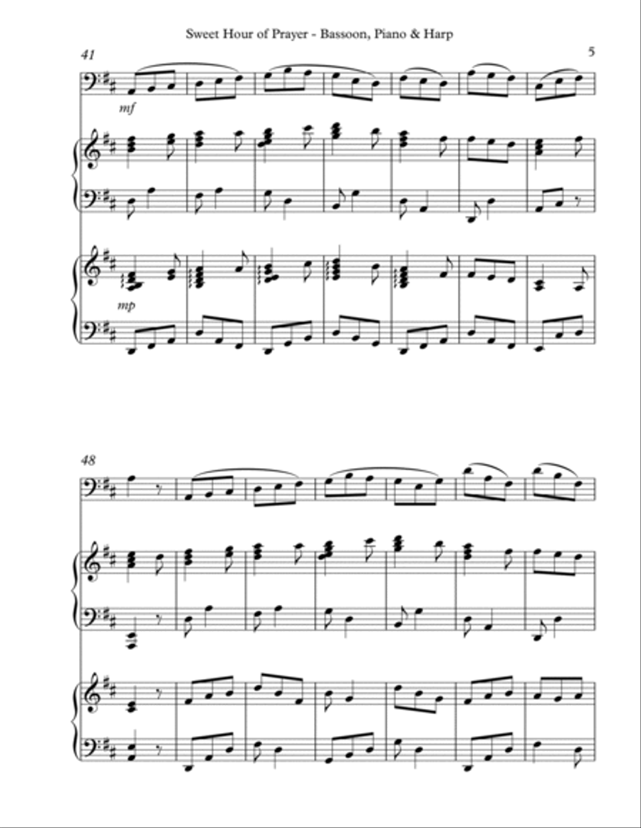 Sweet Hour of Prayer, Trio for Bassoon, Piano & Harp Bassoon scores gallery preview page 5