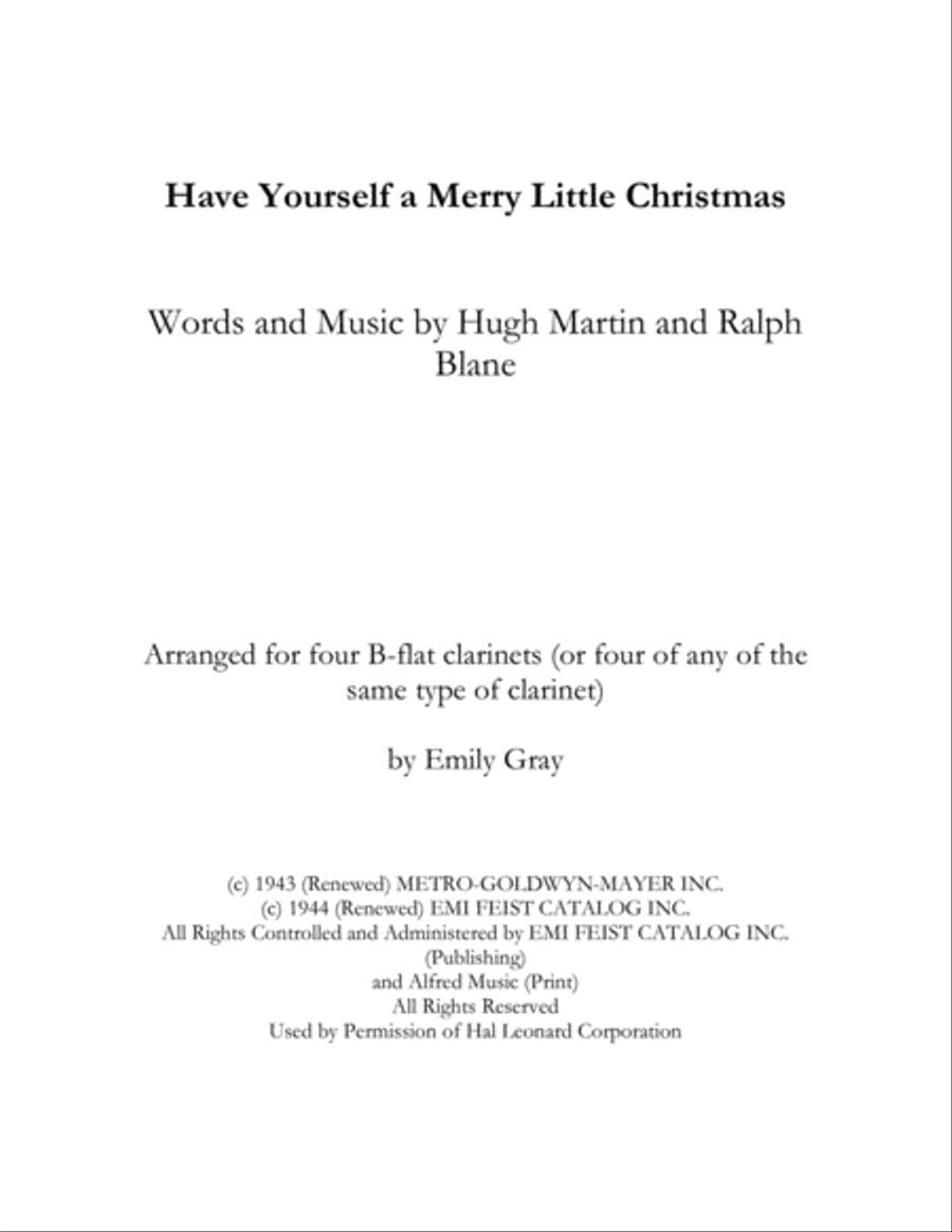 Have Yourself A Merry Little Christmas from MEET ME IN ST. LOUIS Woodwind Quartet scores gallery preview page 1