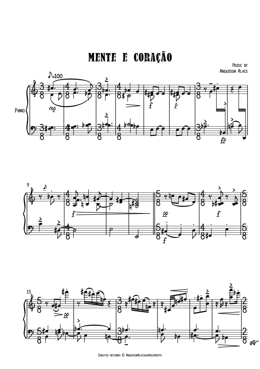 Mente e coração Piano Solo scores gallery preview page 1