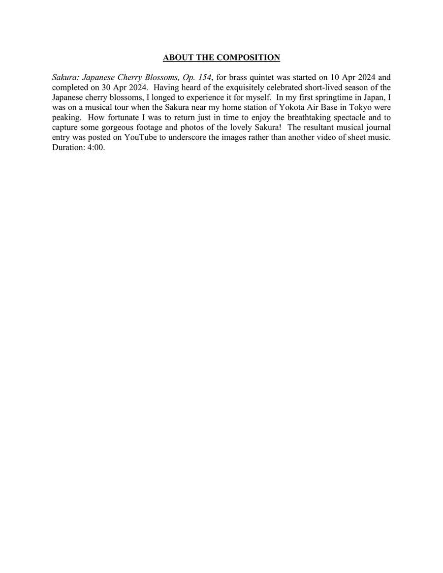 Sakura: Japanese Cherry Blossoms, Op. 154 Brass Quintet scores gallery preview page 4