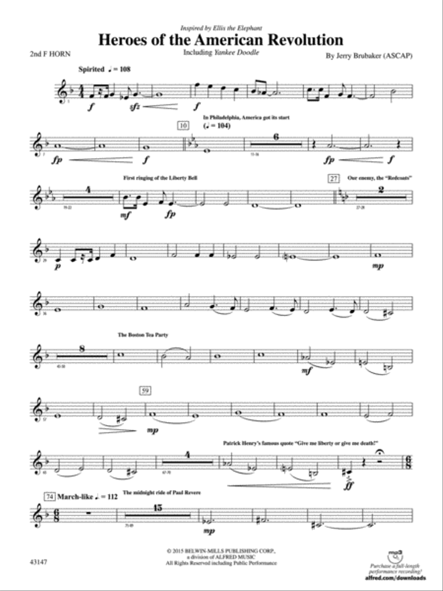 Heroes of the American Revolution: 2nd F Horn Concert Band scores gallery preview page 1