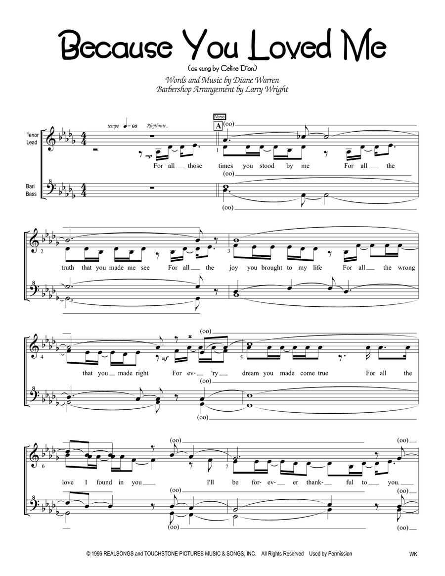 Because You Loved Me SSAA scores gallery preview page 1