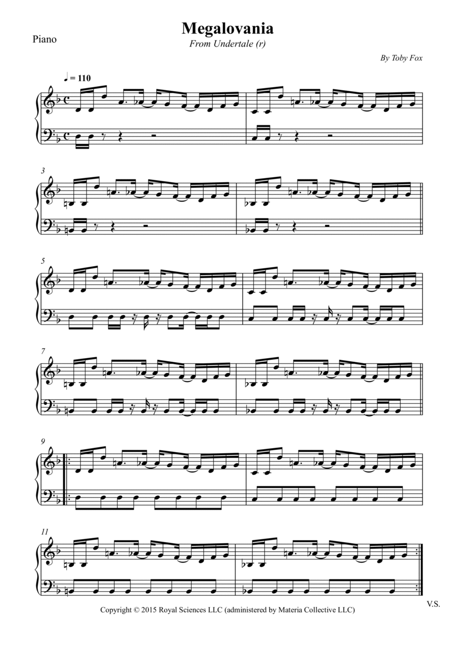 Megalovania Piano Solo scores gallery preview page 1
