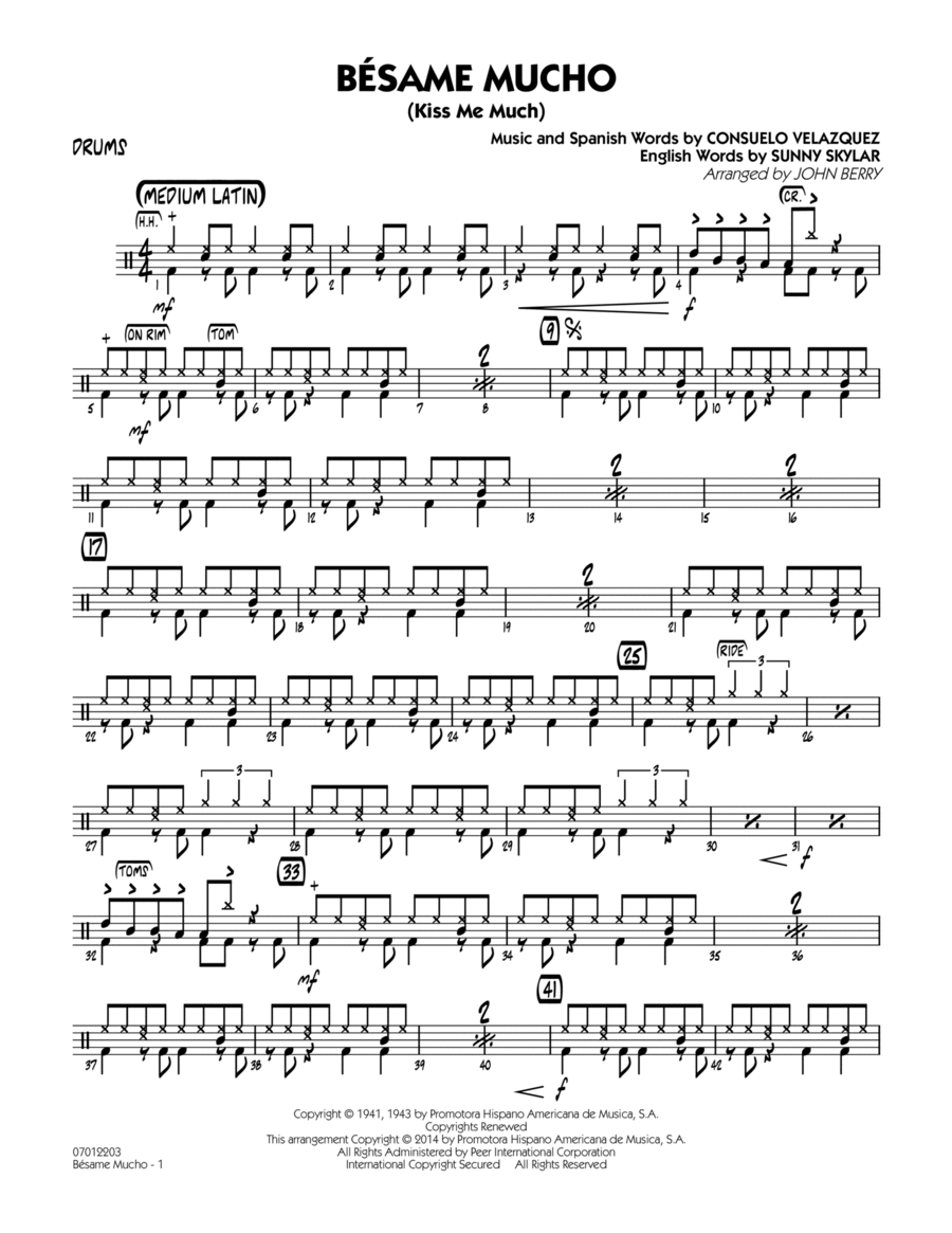 Besame Mucho (Kiss Me Much) - Drums Jazz Ensemble scores gallery preview page 1