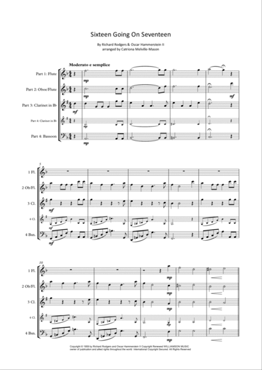 Sixteen Going On Seventeen Woodwind Quartet scores gallery preview page 2