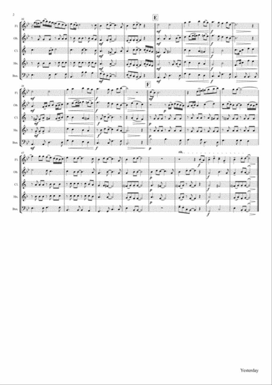 Yesterday Woodwind Quintet scores gallery preview page 3