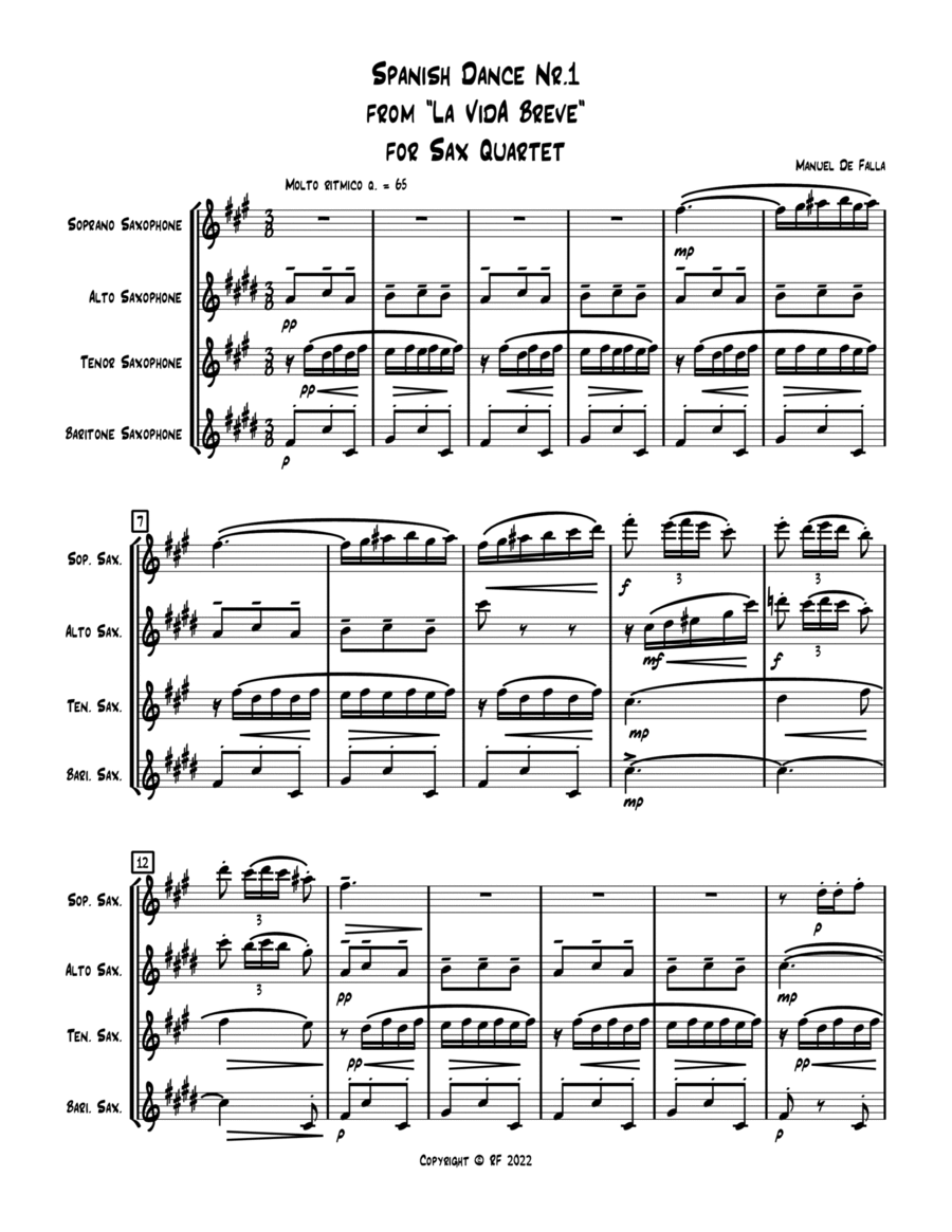 Spanish Dance nr.1 for Sax Quartet(full score and parts) image number null