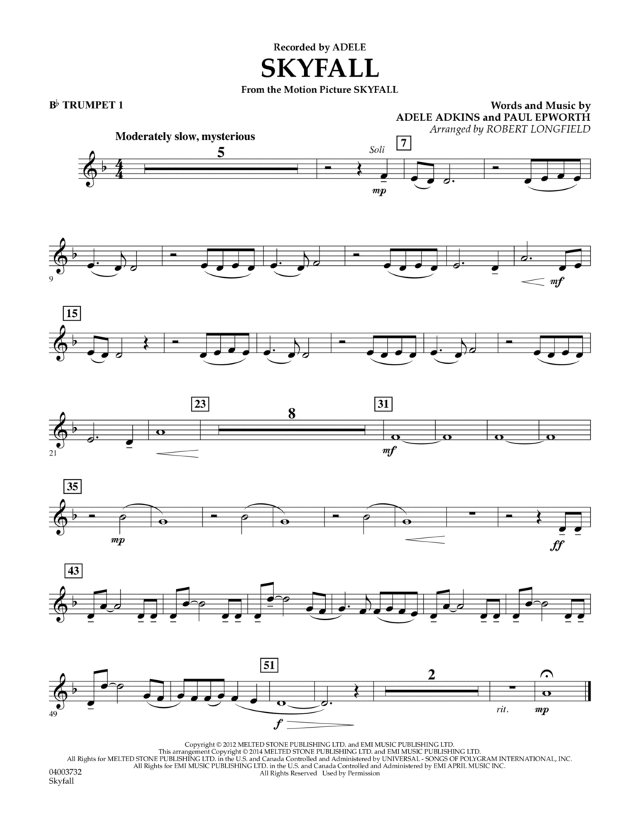 Skyfall - Bb Trumpet 1 Concert Band scores gallery preview page 1