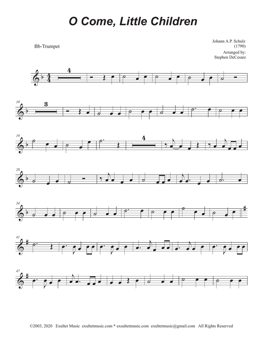 O Come, Little Children (Duet for Bb-Trumpet and French Horn) Brass Duet scores gallery preview page 6