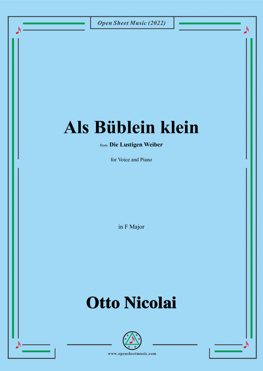 Nicolai-Als Bublein klein,in F Major,from Die Lustigen Weiber Voice scores gallery preview page 1