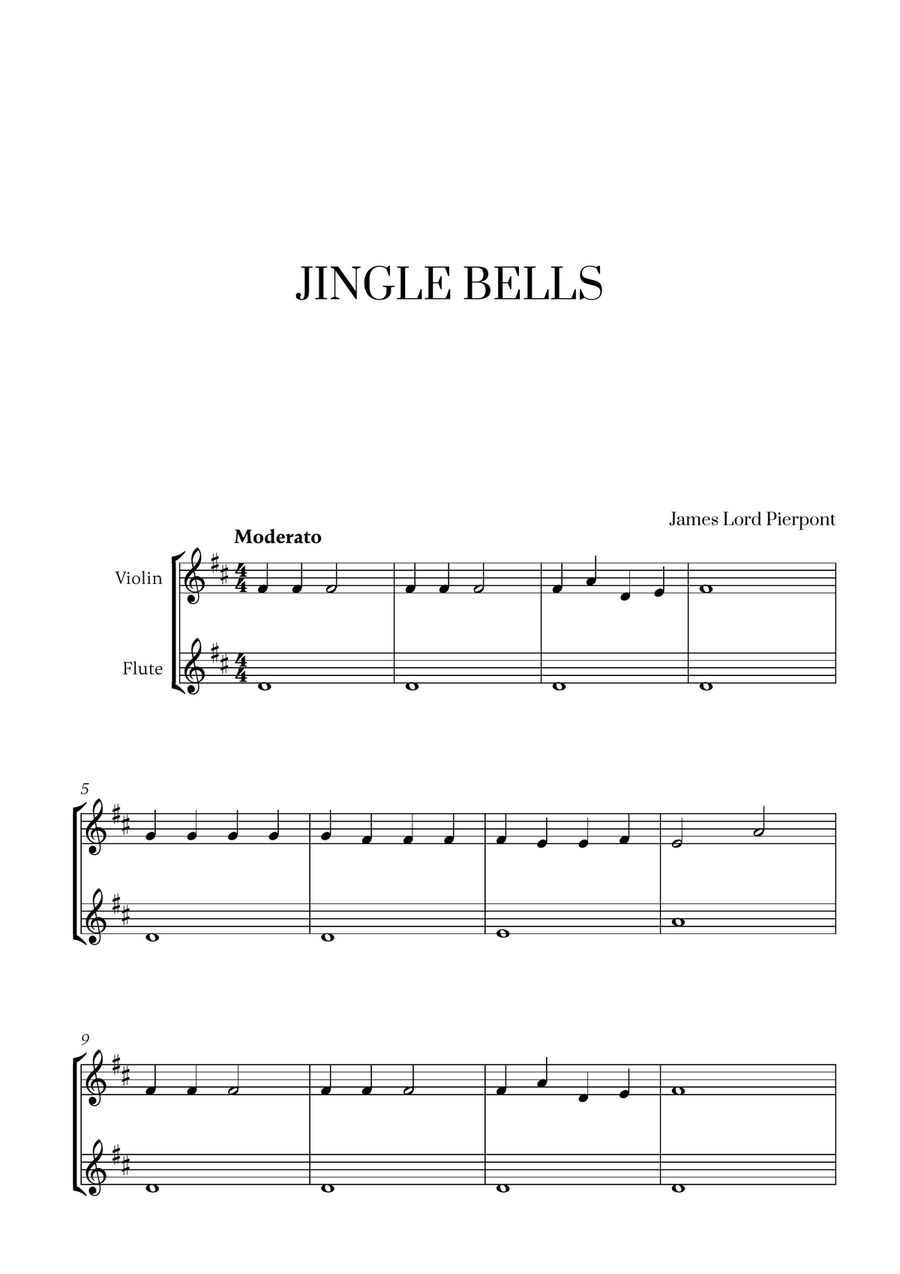 Jingle Bells (for Violin and Flute) Flute scores gallery preview page 1