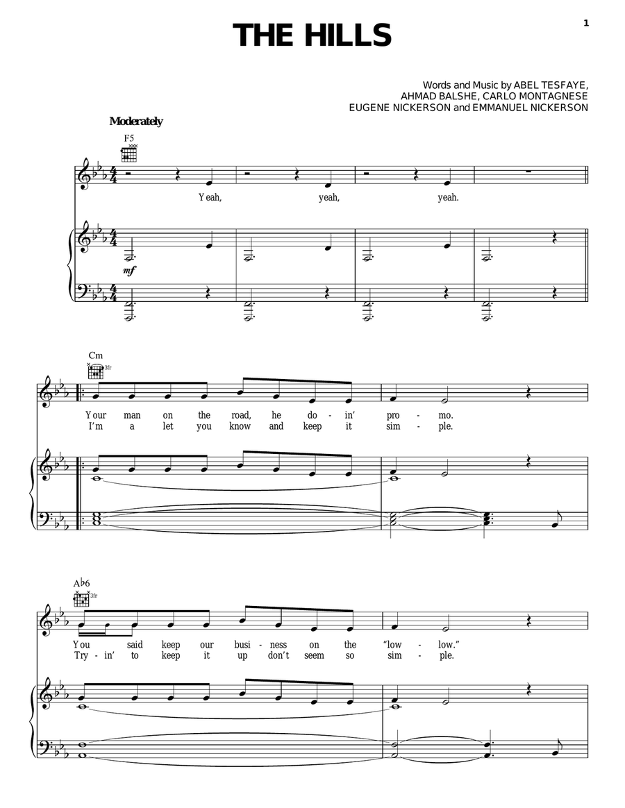 The Hills The Hills Piano, Vocal, Guitar scores gallery preview page 1