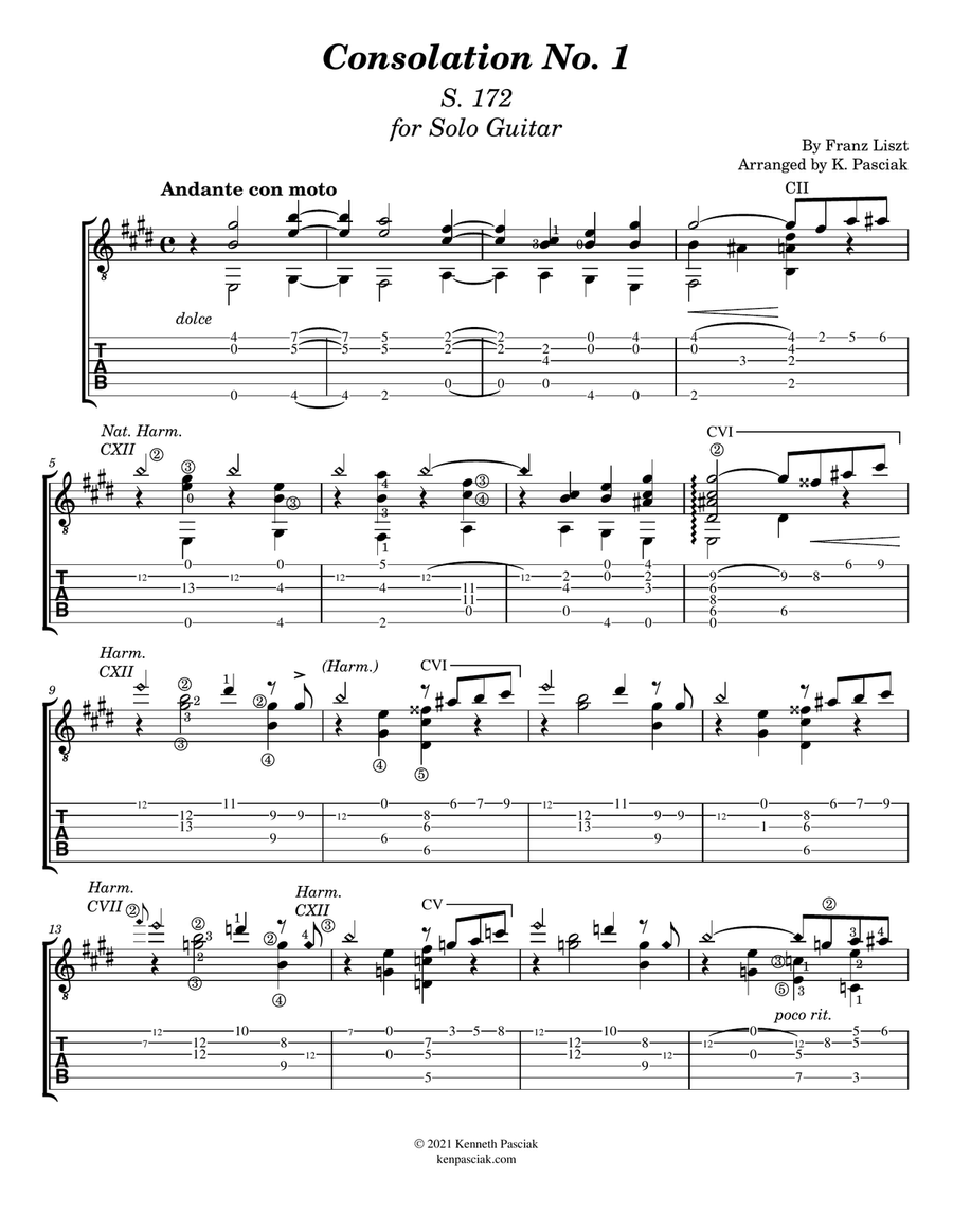 Consolation No. 1 by Liszt (for Solo Guitar) image number null