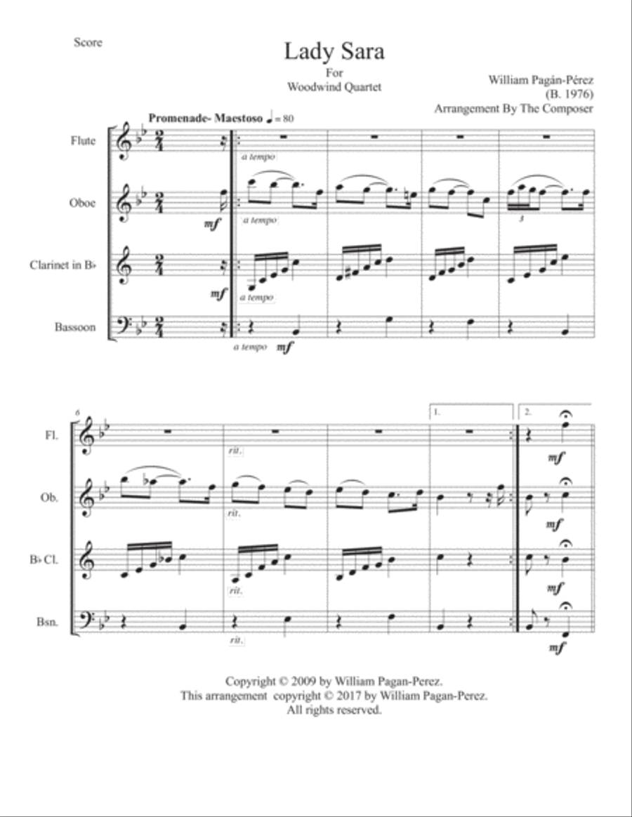 Lady Sara for Woodwind Quartet Woodwind Quartet scores gallery preview page 2