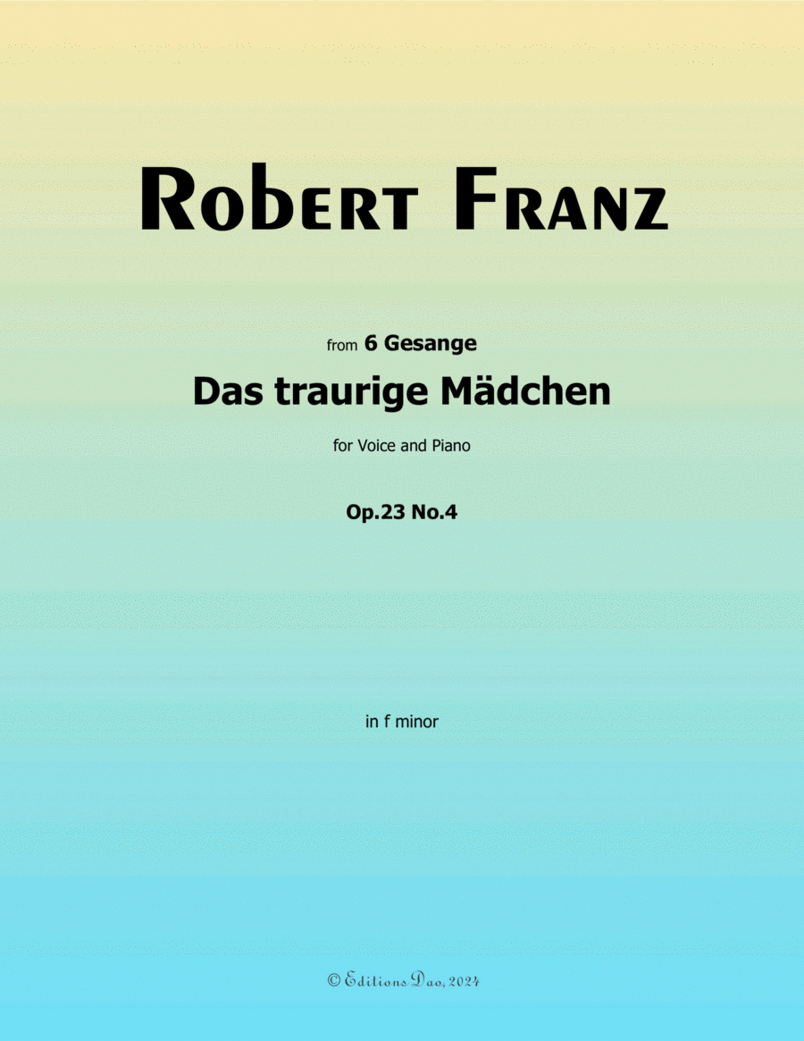 Das traurige Madchen, by Robert Franz, in f minor Voice scores gallery preview page 1