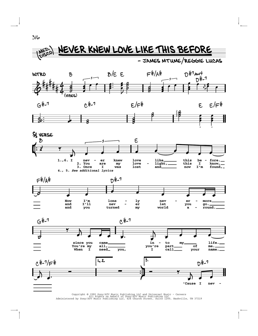 Never Knew Love Like This Before - Piano - Digital Sheet Music | Sheet