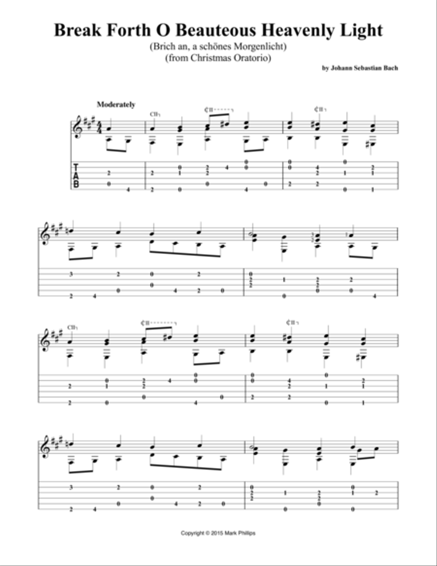 Break Forth O Beauteous, Heavenly Light (Brich an, a schönes Morgenlicht) Classical Guitar scores gallery preview page 1