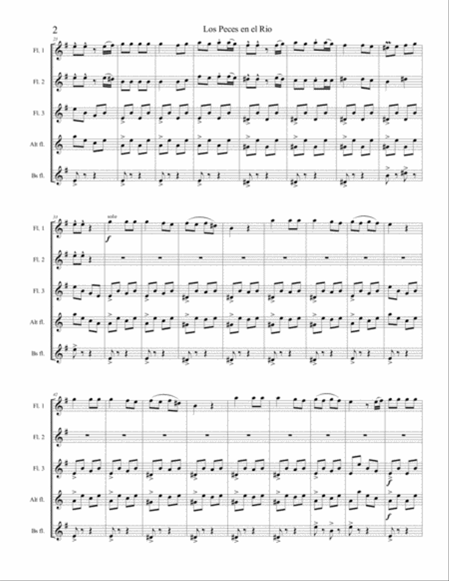 Los Peces en el Rio: for Flute Choir Flute Choir scores gallery preview page 5